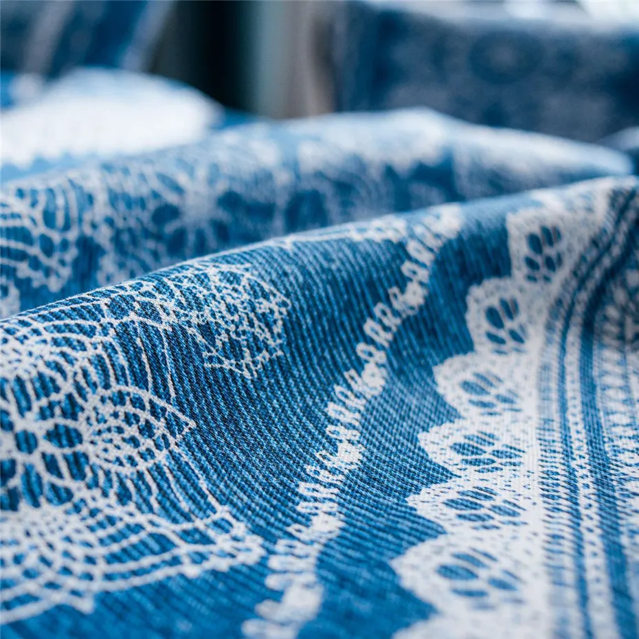 Винтажная кружевная синяя скатерть с цветочным принтом прямоугольная для стола