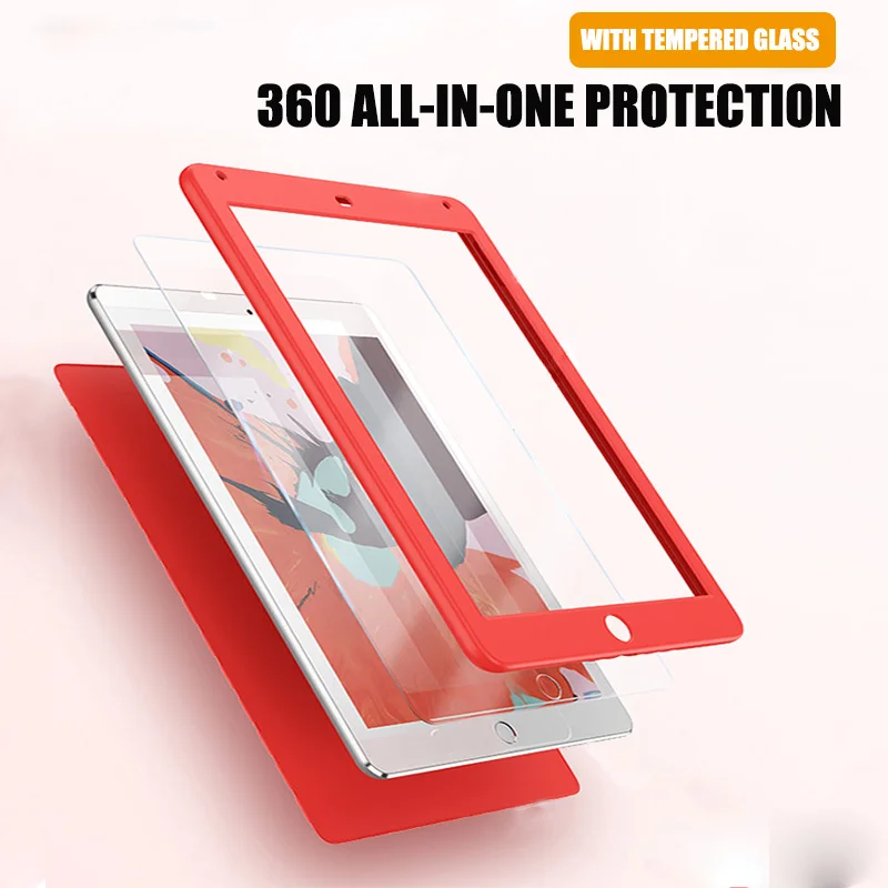 

Luxury 360 Full Protection Tablet Case For iPad Air 2 9.7 A1566 A1567 Tempered Glass For Ipad Air 2 Shockproof Funda Cover Glass