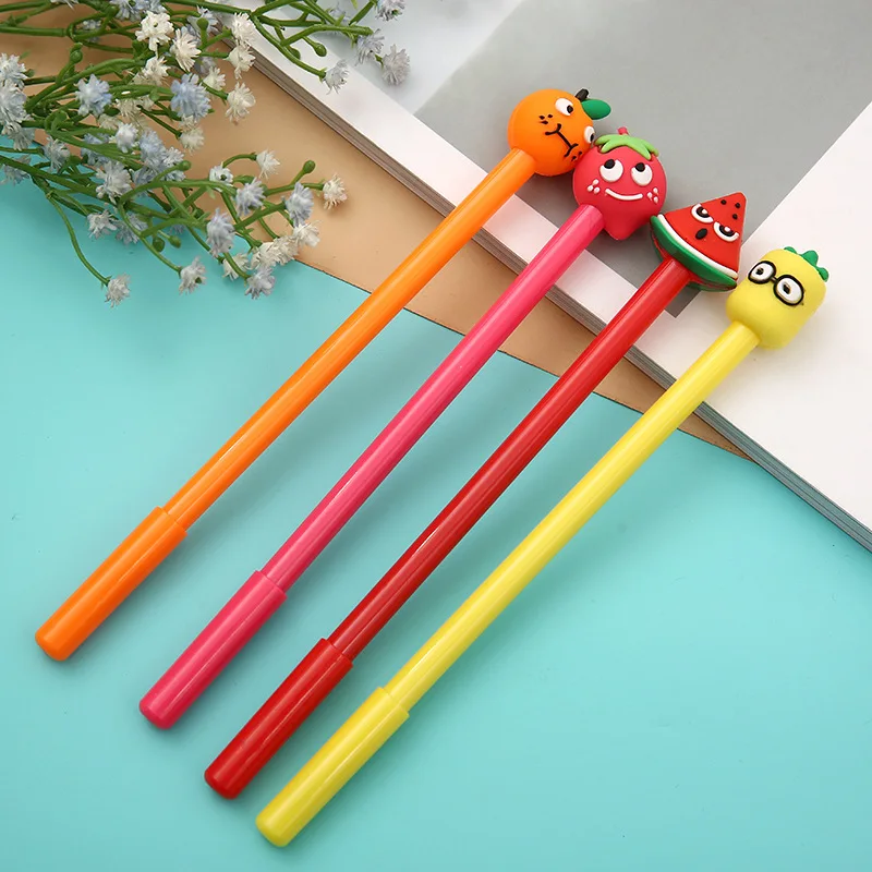 

20 Pcs Fruit Modelling Gel Pen Fresh Simple Orange Strawberry Black Pen Student Stationery Manufacturer Direct