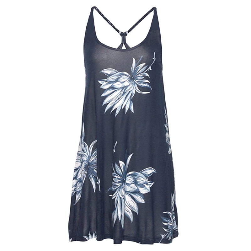 

Spring and summer fashion printed sling summer dress Europe and the United States foreign trade sexy sling A word Dresses beach