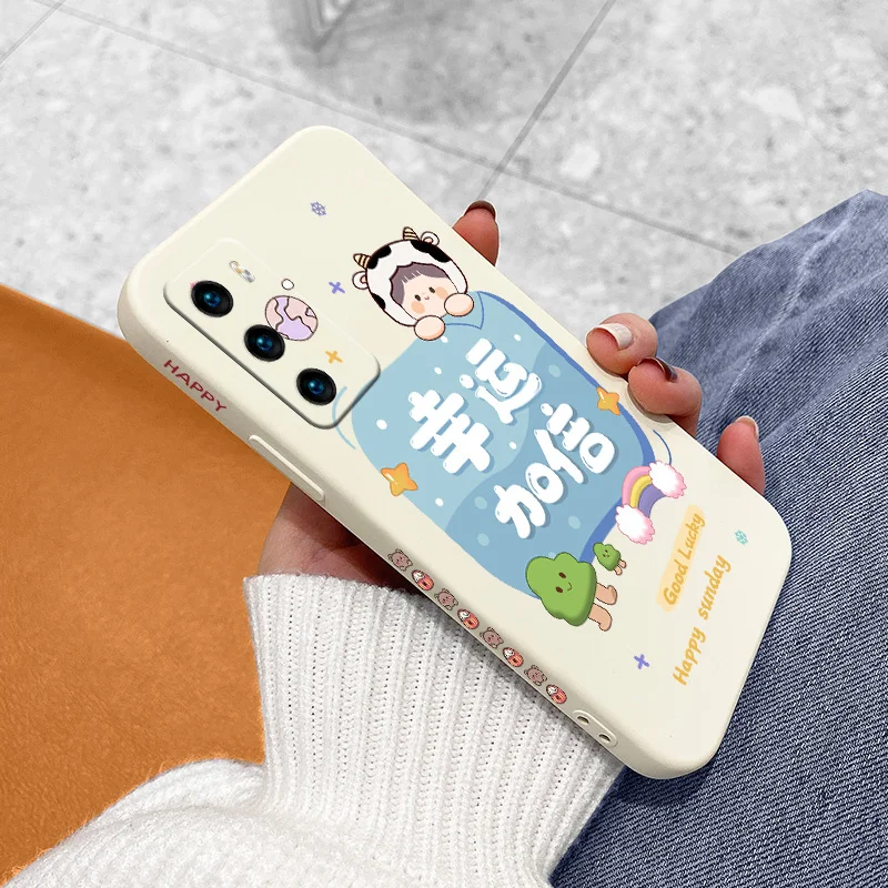 

Happy Girl Cartoon Pattern Liquid Silicone Case For Huawei P40 p40lite P40pro P30 P20 Mate 40 40Pro 30 p30pro p30lite 20