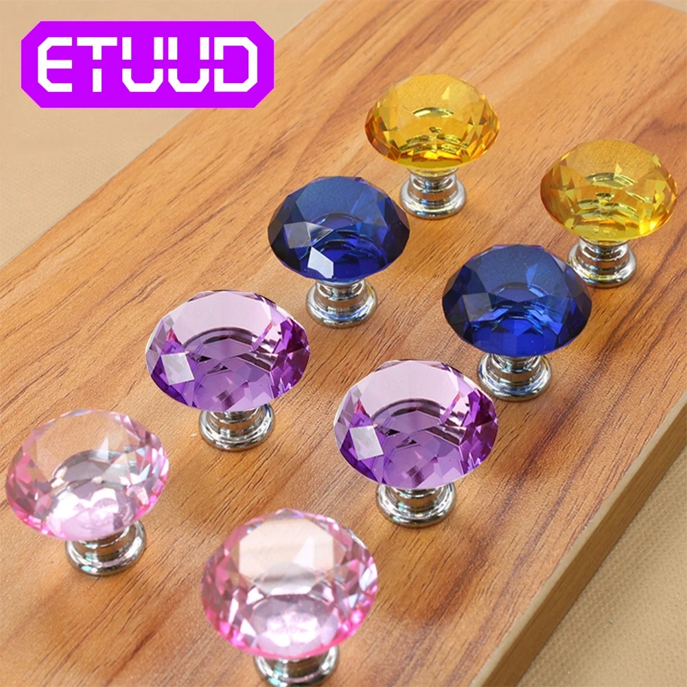 

10Pcs 30mm Crystal Glass Knobs Diamond Shape Design Cupboard Drawer Pull Kitchen Cabinet Door Wardrobe Handles Hardware knobs