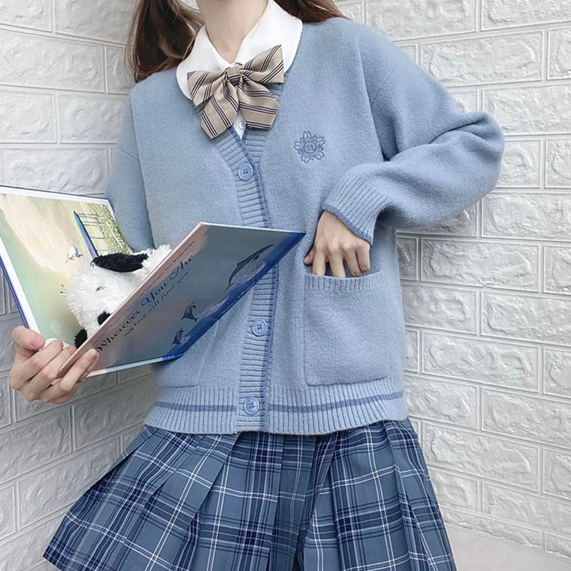 

Вязаный кардиган с вышивкой, 6 цветов, весна-осень, с длинным рукавом, V-образным вырезом