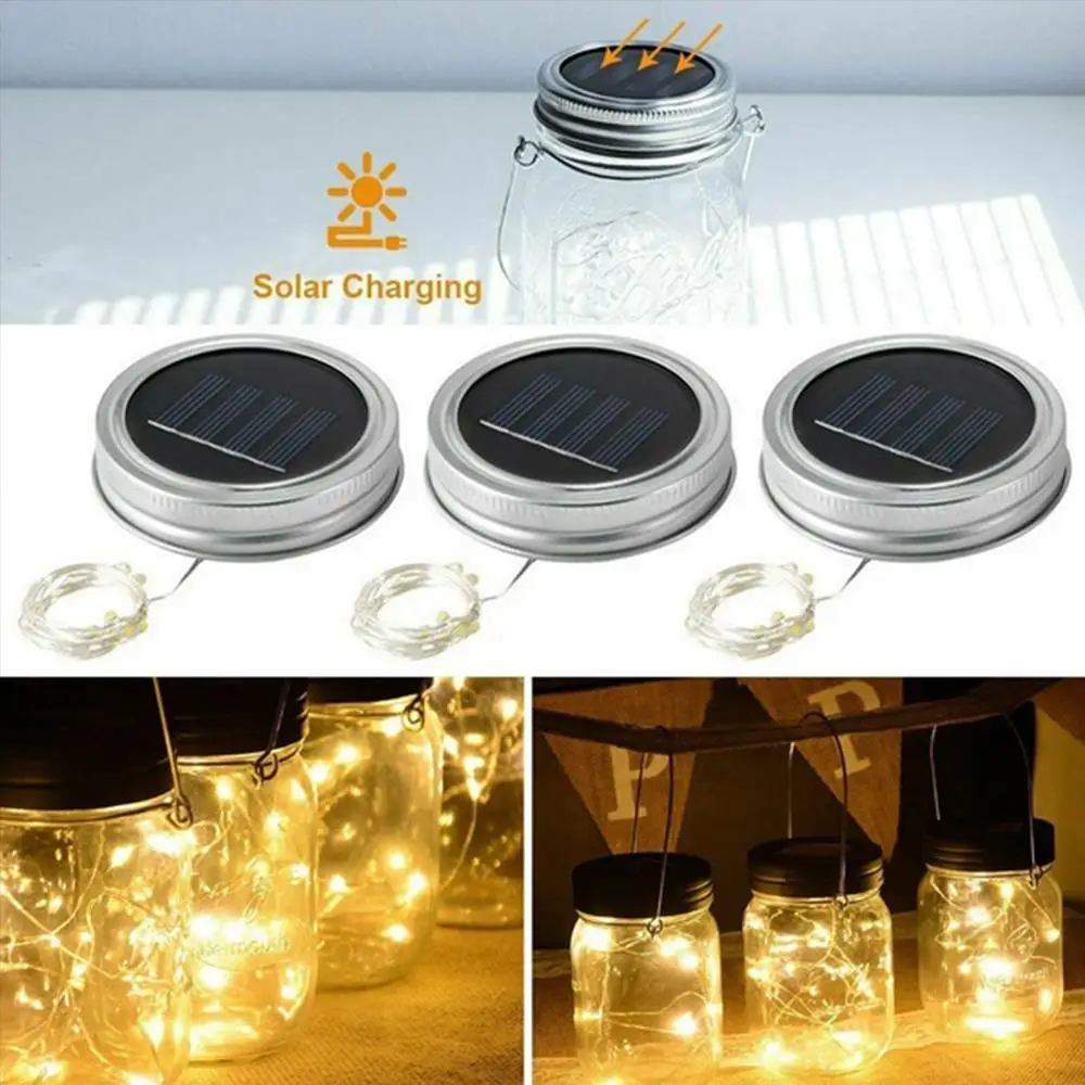 

Mason Jar Solar Lights 20leds Christmas Wedding Energy Saving Plastic Iron 2m Creative Lighting Fixture Decoration Waterproof