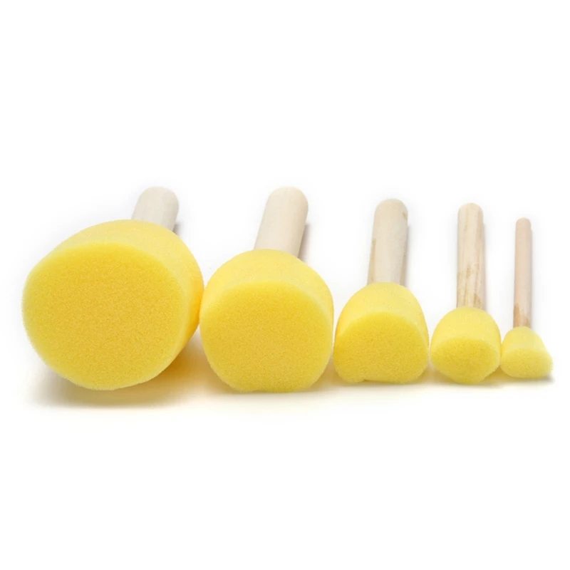 

5pcs Sponge Foam Brush Set Wooden Handle Stamp Painting Tool DIY Crafts for Kids painting brushes for acrylic paint big Baseus