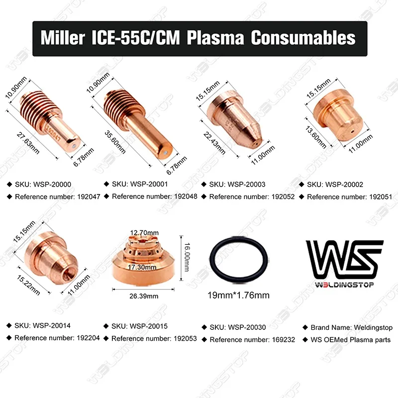 WS ICE-55C 192204 Насадка На наконечник 55A для miller Spectrum 2050 плазменный резак фонарь PKG/5 |