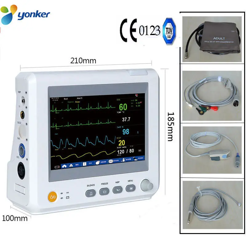 Монитор пациента 8 дюймов 6 параметров NIBP, Spo2, PR, ECG, RESP, TEMP ICU/CCU мульти-параметры монитор пациента
