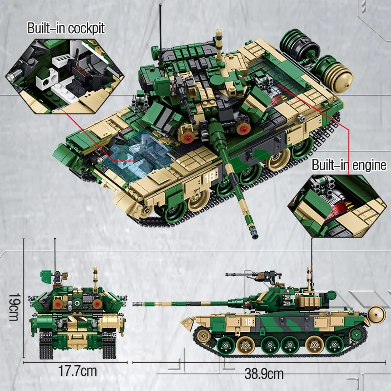 

1773pcs Military Weapon WW2 T90 Army Tank Main Battle Building Blocks City Police Soldier Figures Bricks Gift Toys for Children
