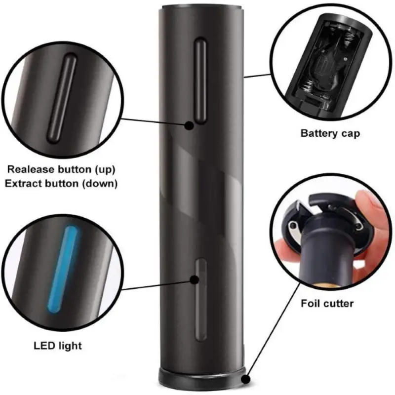 Полностью черный Электрический штопор с сухой батареей портативный для вина