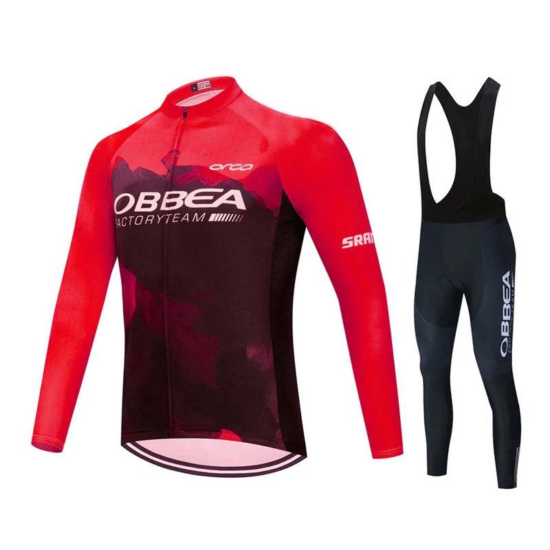 

Red Ropa Ciclismo Hombre Orbeaful Team Triathlon Cycling Set MTB Long Sleeve Cycling Bib Pants Set Biker Wear Long Sleeve