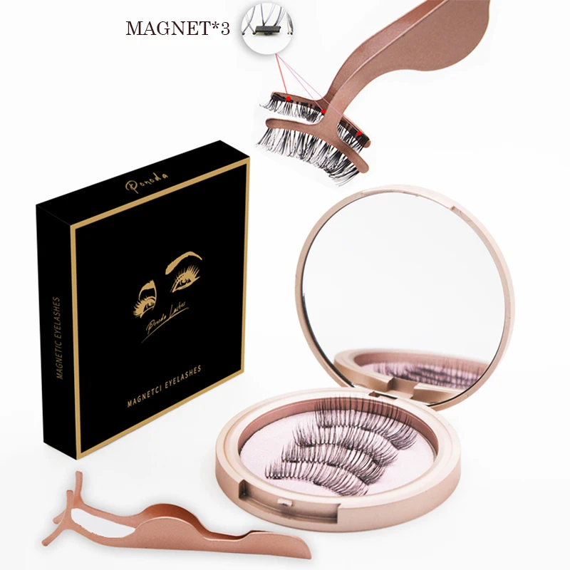 

3 Magnetic Eyelashes Natural Handmade False Lashes 3D Natural Long Magnet Eye Lashes Set And Tweezer Magnetic Liquid Eyeliner