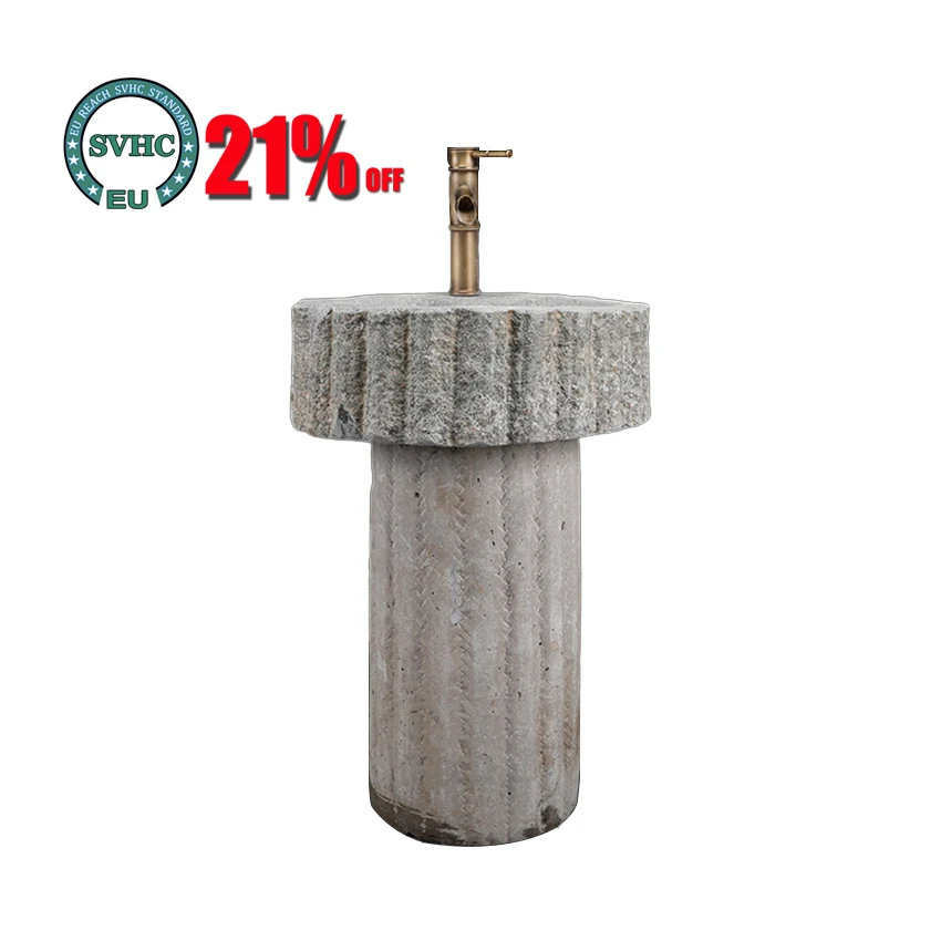 

Antique Stone Pedestal Basin Natural Column Washbasin Engraving Outdoor Garden Pool Face Washing Sink Modern Art Retro Basin