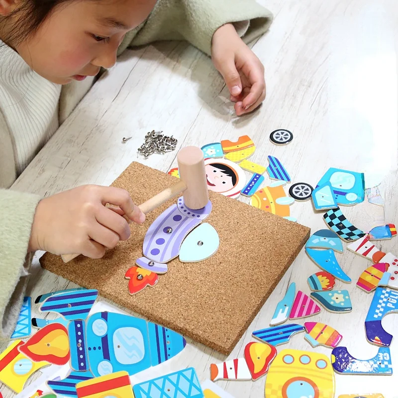 

Montessori Baby DIY Puzzle Toy Children 3D Knock Nails Intelligent Puzzle Games Wooden Jigsaw Puzzle Board Kids Educational Toys