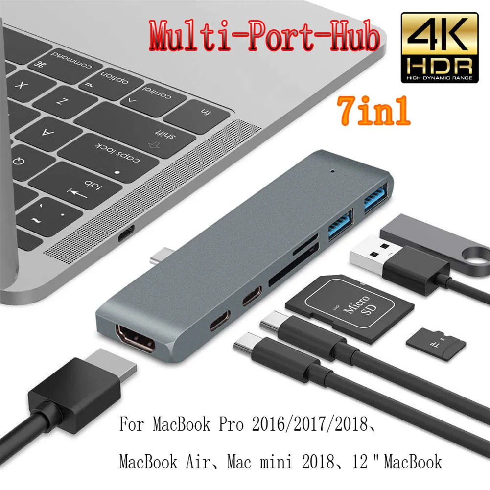 Новейшая мода утилита 7в1 Тип C USB C двойной адаптер 3,1 порт TF кардридер 4K HDMI для MacBook Pro