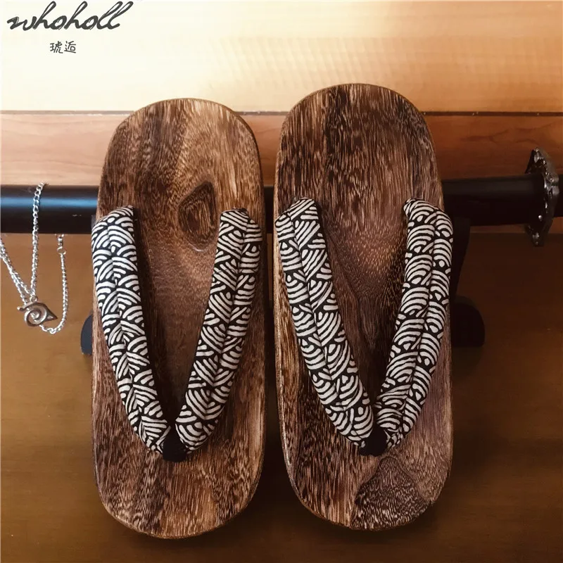 WHOHOLL Geta Summer Man Women‘s Slipper Large Japanese Wood Flip-flops Indoor Flat Non-slip Clogs Slippers Plus Size 47 48 |