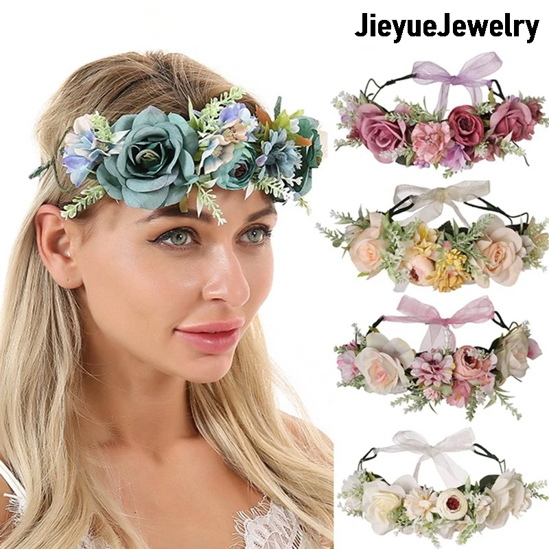 

1Pc Ladies Floral Headband Hair Accessories Bridal Wreath Princess Wreath Girl Woman Floral Wedding Headdress Diameter 20cm
