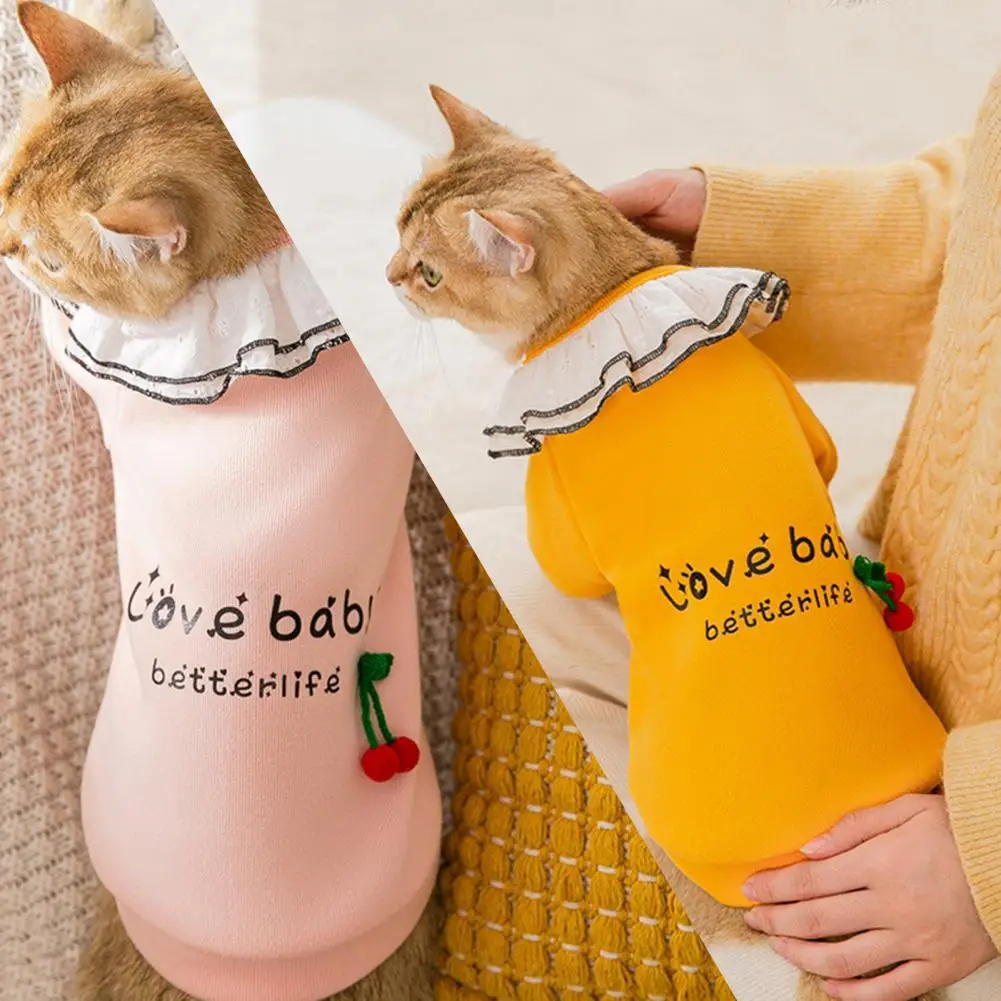 

Повседневный мягкий свитер с рисунком кошки, пуловер, свитер для домашних животных с оборками и воротником для улицы