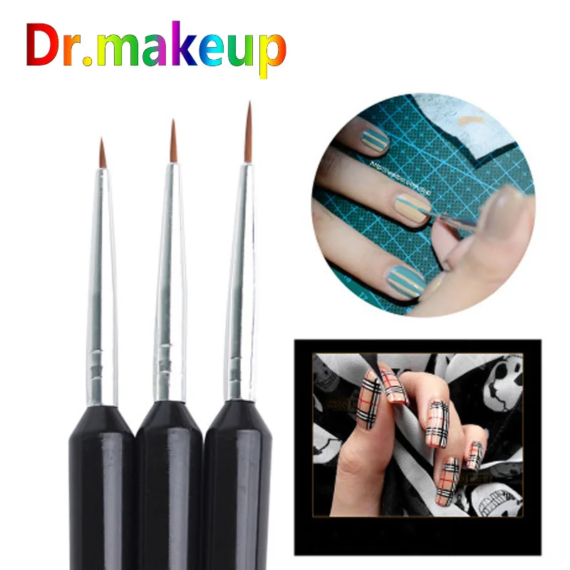 Dr. makeup 3 шт./компл. Черная Кисть для ногтей дизайна ручка рисования 3D Советы DIY
