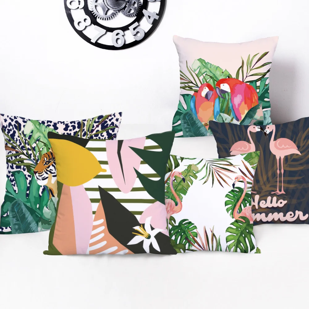 

Colorful Flamingo Pillow Cover Tropical Jungle Cushion Case Nordic Decor Cushions Throw Pillows Covers Home Sofa Cases Kissen