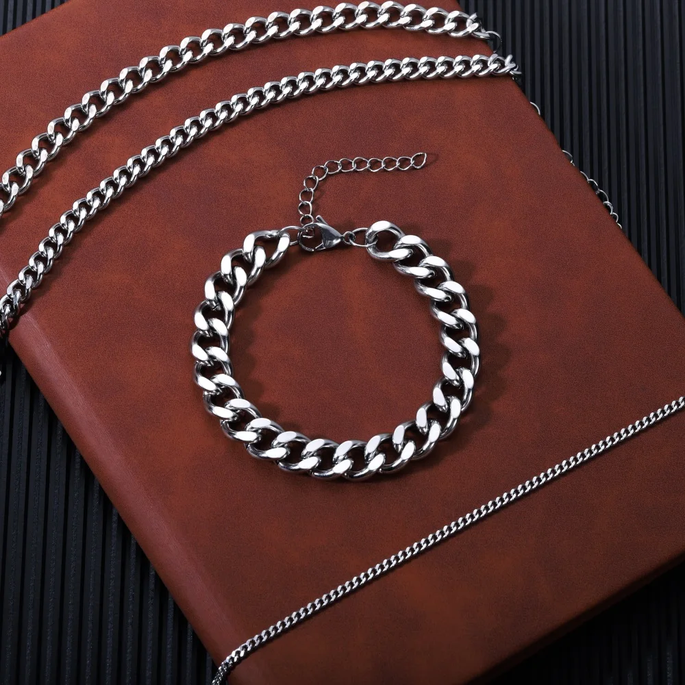 

3-11mm Width Chain Bracelet Classic Stainless Steel Curb Cuban Link Chain Men Bracelet for Women Men Jewelry Gift