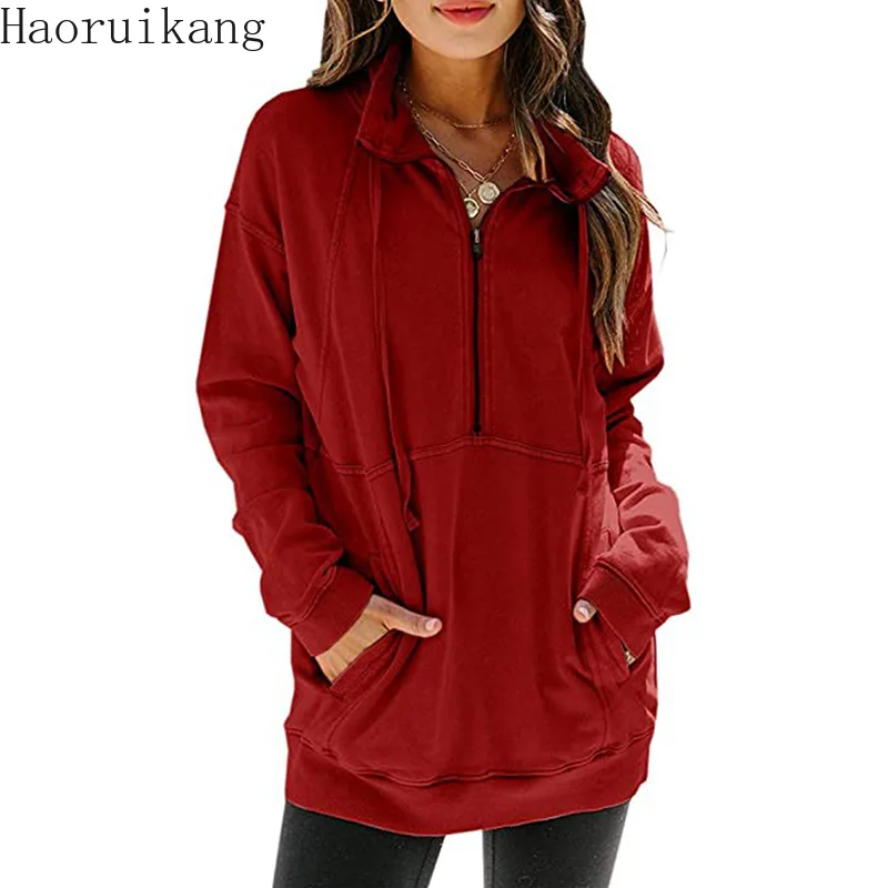 Женский пуловер с капюшоном осенняя свободная толстовка карманом кенгуру