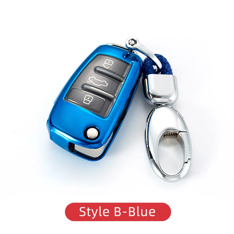 Style B-Blue Автомобильный чехол для ключей, брелок для ауди Audi A1 S1 A3 8V 8P S3 Q3 Q7 TT, аксессуары для интерьера - Название цвета: Style B-Blue
