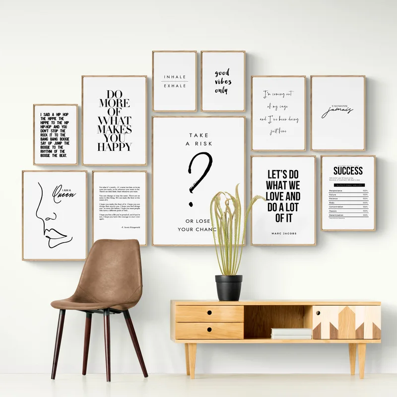 

Black And White Phrase Letters Decorative Canvas Painting Wall Art Poster For Living Room Decoration Accessories Home Decor