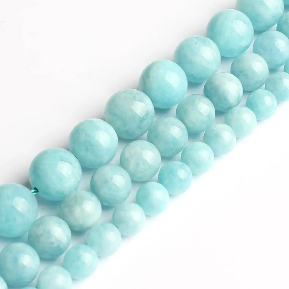 A+ Blue Aquamarines Stone Round Loose Beads For Jewelry Making Natural Perles DIY Bracelet Accessories 6 8 10mm 15&quotStrand - купить по