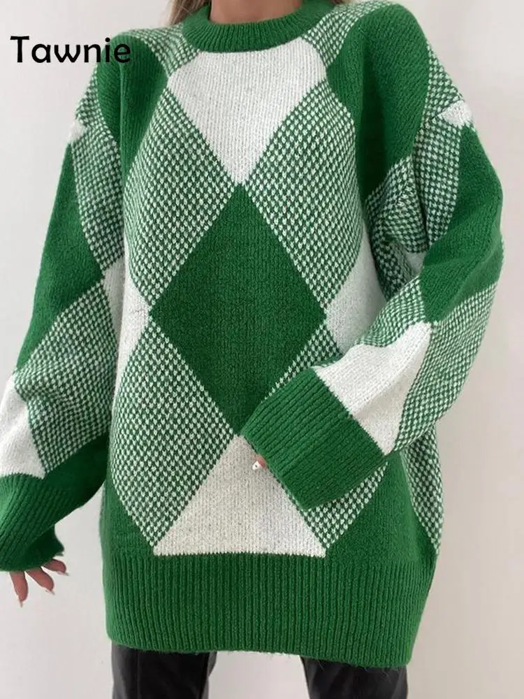 

Женский вязаный свитер с длинным рукавом Tawnie Y2K, осенне-зимний Повседневный пуловер оверсайз с круглым вырезом, джемпер, 2021