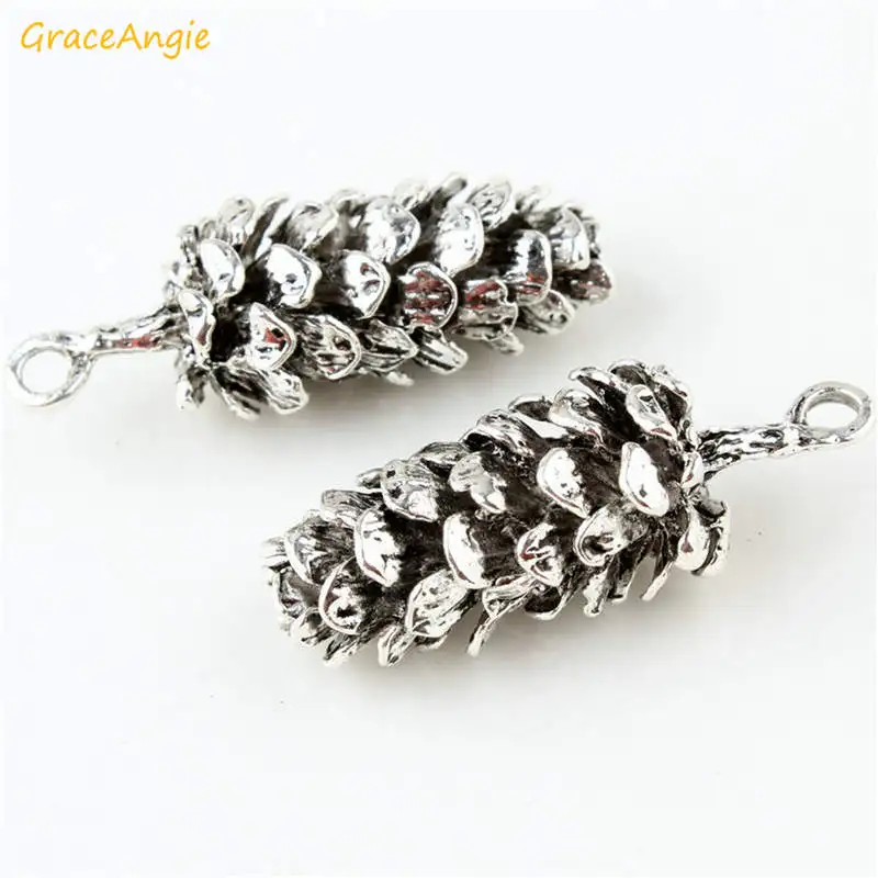 Antique Silver GraceAngie 10 шт. винтажные эмалированные сплава PineCones Подвески ожерелье античное серебро золото Браслет Подвески самодельные ювелирные изделия - Окраска металла: Antique Silver