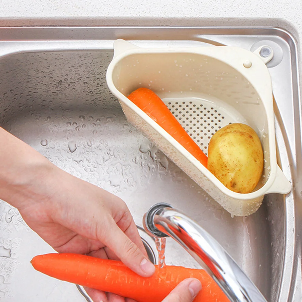 

Kitchen Triangular Sink Strainer Drain Vegetable Fruit Drainer Basket Suction Cup Sponge Rack Storage ToolSink Filter Shelf