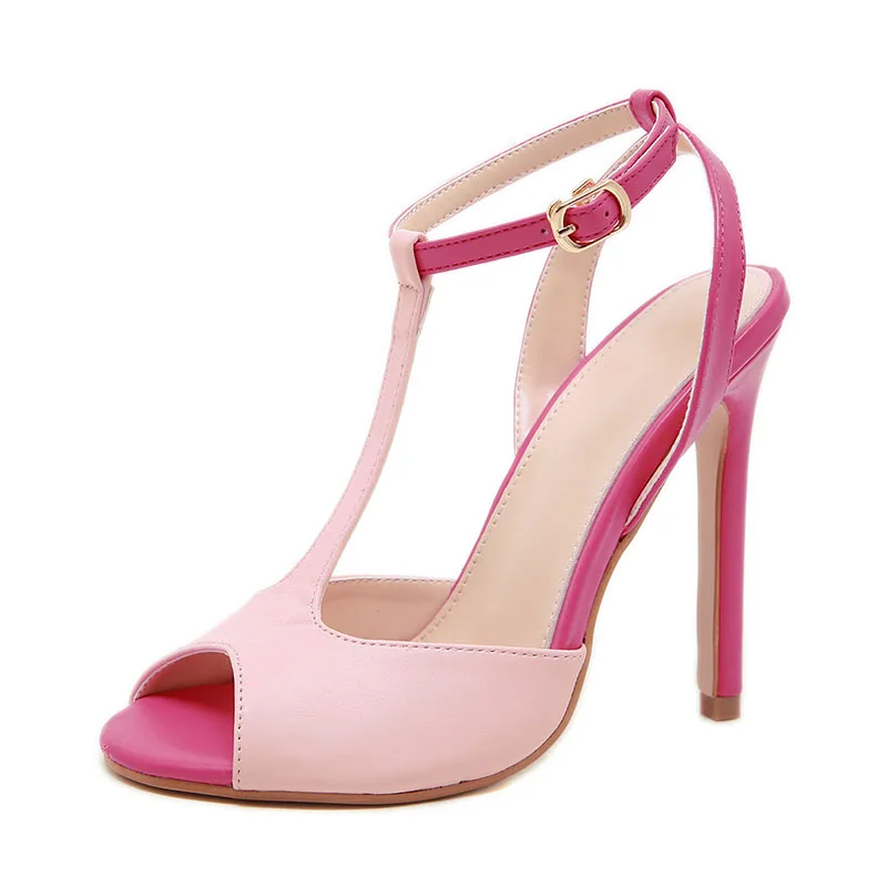 Летние розовые туфли на высоком каблуке с открытым носком женские босоножки