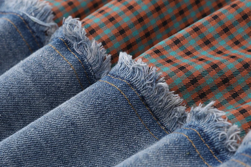 

[EAM] Women Plaid Denim Split Joint Blazer New Lapel Long Sleeve Loose Fit Jacket Fashion Tide Spring Autumn 2021 1Z088