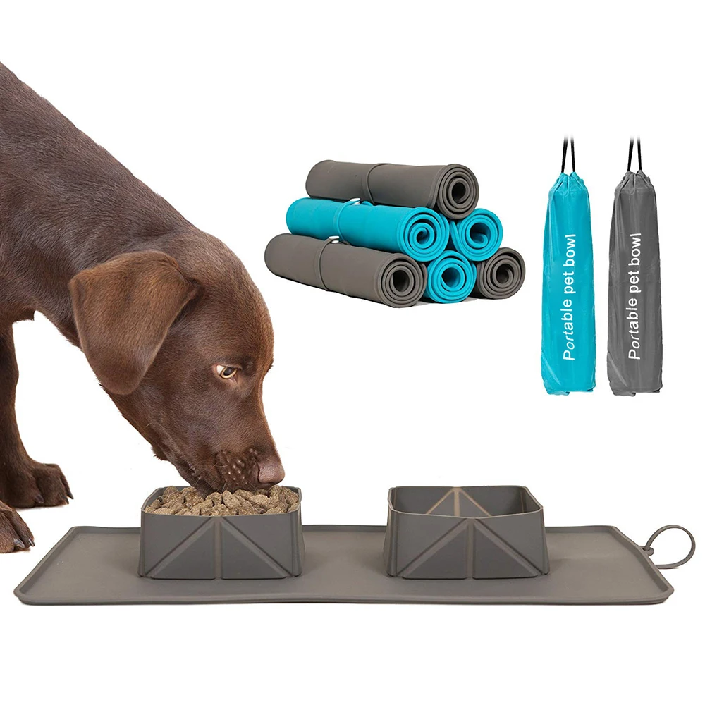 Двойная силиконовая миска для собак и кошек складная дорожная еды воды питомцев