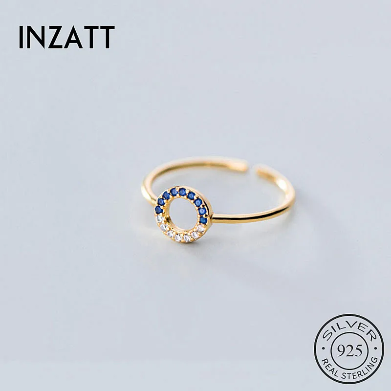 

INZATT Real 925 Sterling Silver Zircon Round Adjustable Ring For Fashion Women Party Cute Fine Jewelry Minimalist Accessories