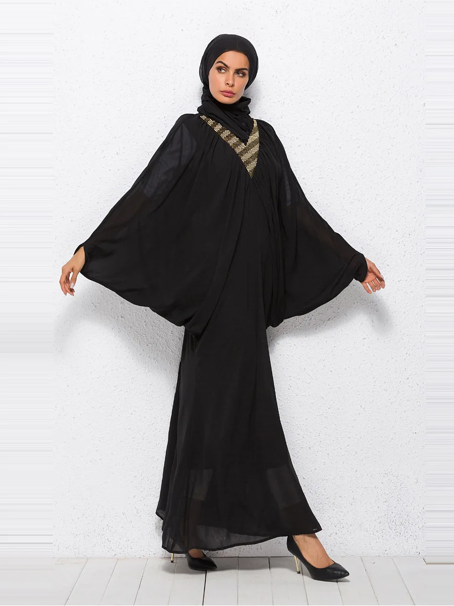 Элегантное праздвечерние чное платье Дубай с рукавом летучая мышь Рамадан абайя