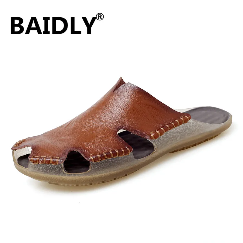 

Men's Summer Sandals Original Leather Comfortable Slip-on Casual Sandals Fashion Men Slippers Zapatillas Hombre