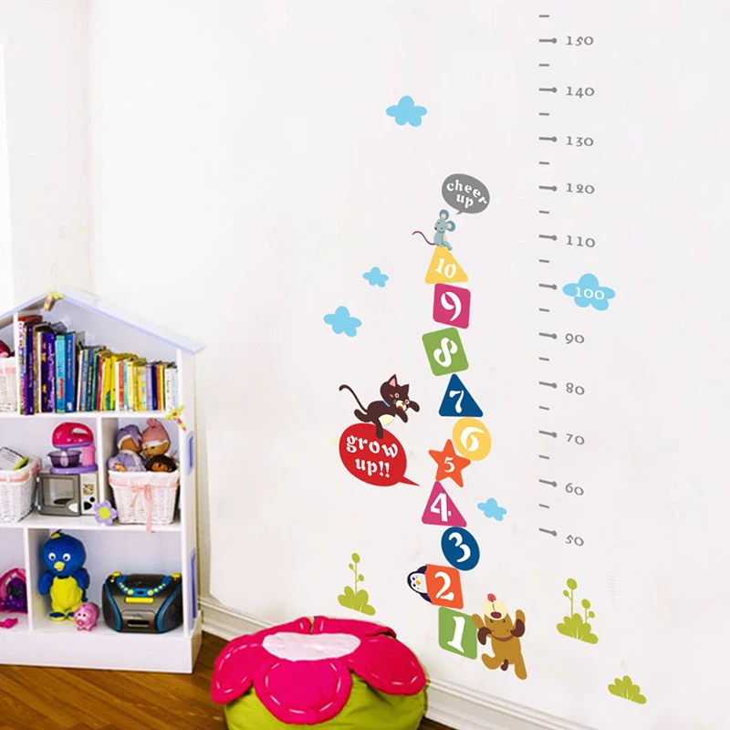 

Cartoon Animals Height Measure Wall Stickers For Kids Room Children Growth Chart Wall Decals Mural Art Poster