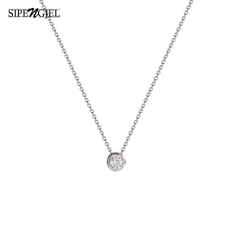 

SIPENGJEL New Trendy Cubic Zircon Summer Pendant Necklace Simple Silver Color Chain Necklace For Women Minimalist Jewelry 2021