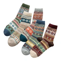 5 pairs womens wool socks vintage elk flora winter warm thick knit casual cozy soft crew socks outdoor hiking boot socks