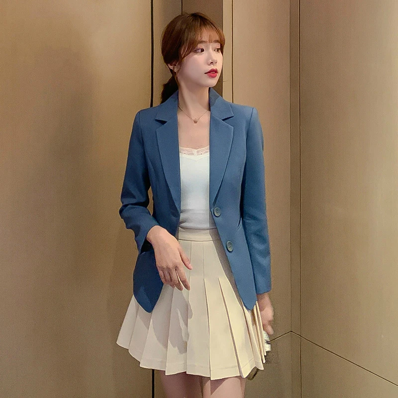 

2021 Spring Autumn New Fashion Vintage Women Blazer Korea Casual Slim Office Lady Long Sleeve Solid Color Elegant Blazers