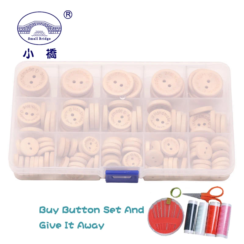 

140pcs Multi-size Natural Color 2 Hole Wooden Buttons Handmade Sewing Accessories Buttons Decoration Button For Clothes+1box
