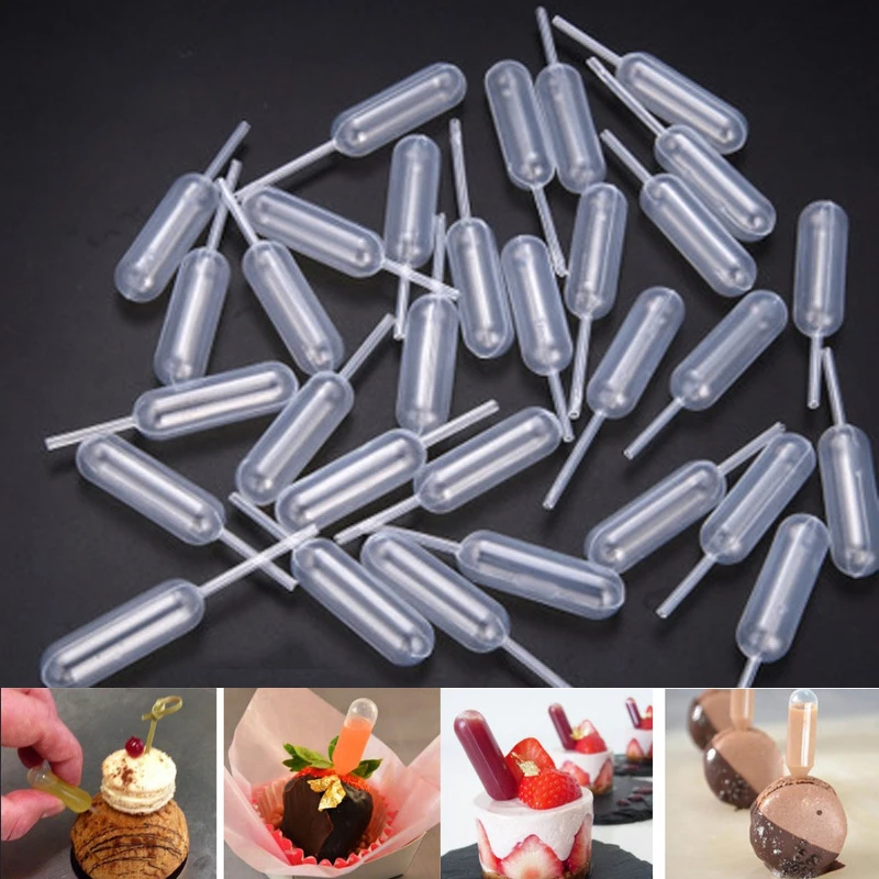 

50 Pcs/pack Jelly Milkshake Cake Droppers Disposable Dropper Straw Injector For Cream Pipettes Cupcake Macaron Baking Tools