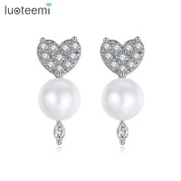 luoteemi new cz heart stud earrings for women wedding engagement fashion jewelry simulated pearl pendientes femme christmas gift