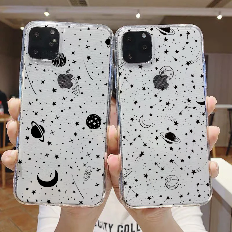 

Pretty Starry Sky Moon Star Women Phone Case For iPhone 14 14ProMax 14Plus 13Promax 13 12Soft Transparent Protection Phone Cover