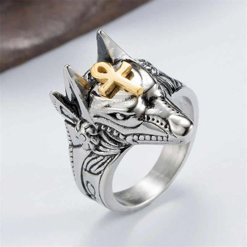 

Free Shipping Cool Domineering Self Defense Animal Wolf Rings Grim Reaper Surgical Steel Vintage Steampunk Jewelry Accessories
