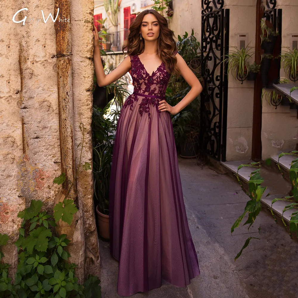 

Sexy Double V Neck Evening Dress Beaded Lace Appliques A-line Prom Dress Backless Formal Women Dress High Quality robe de soirée