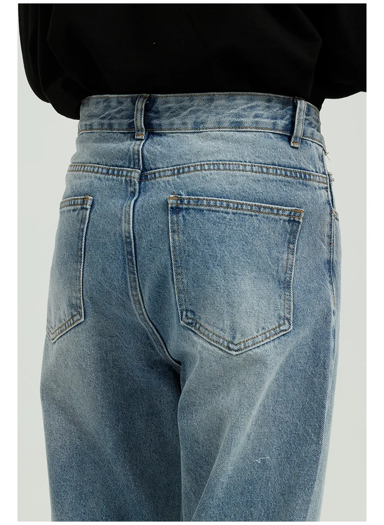 

New Male Streetwear Fashion Hip Hop Denim Pants Men Vintage Water Wash Casual Loose Straight Jeans Trousers