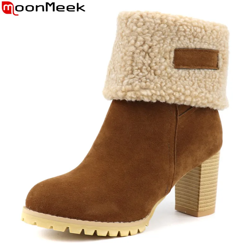 

MoonMeek 2020 new fashion winter keep warm women boots thick high heels round toe ankle boots large size 34-48