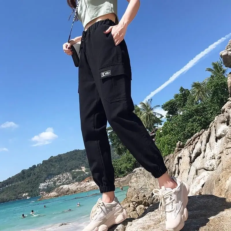 

Reflective Harem Gothic Pants Women Hip Hop Streetwear Ankle Length Trousers Plus Size Mid Loose Pencil Pantalon Female